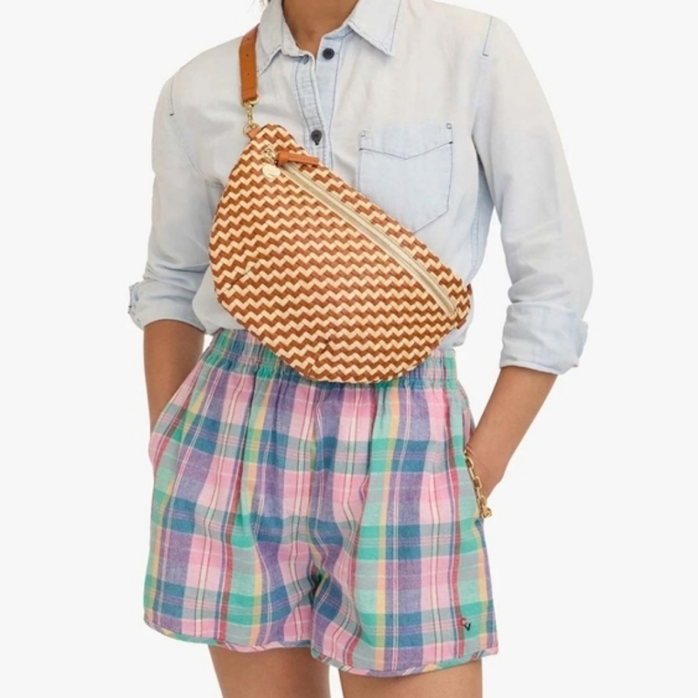 Clare V Woven Tan and Cream Crossbody Belt Bag - Picture 2 of 10